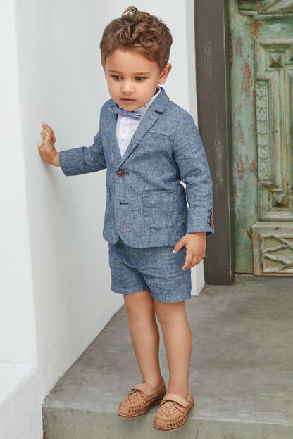 Blue Blazer, Shirt, Shorts And Bow Tie Set (3mths-7yrs)