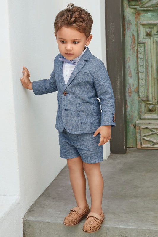 Blue Blazer, Shirt, Shorts And Bow Tie Set (3mths-7yrs)